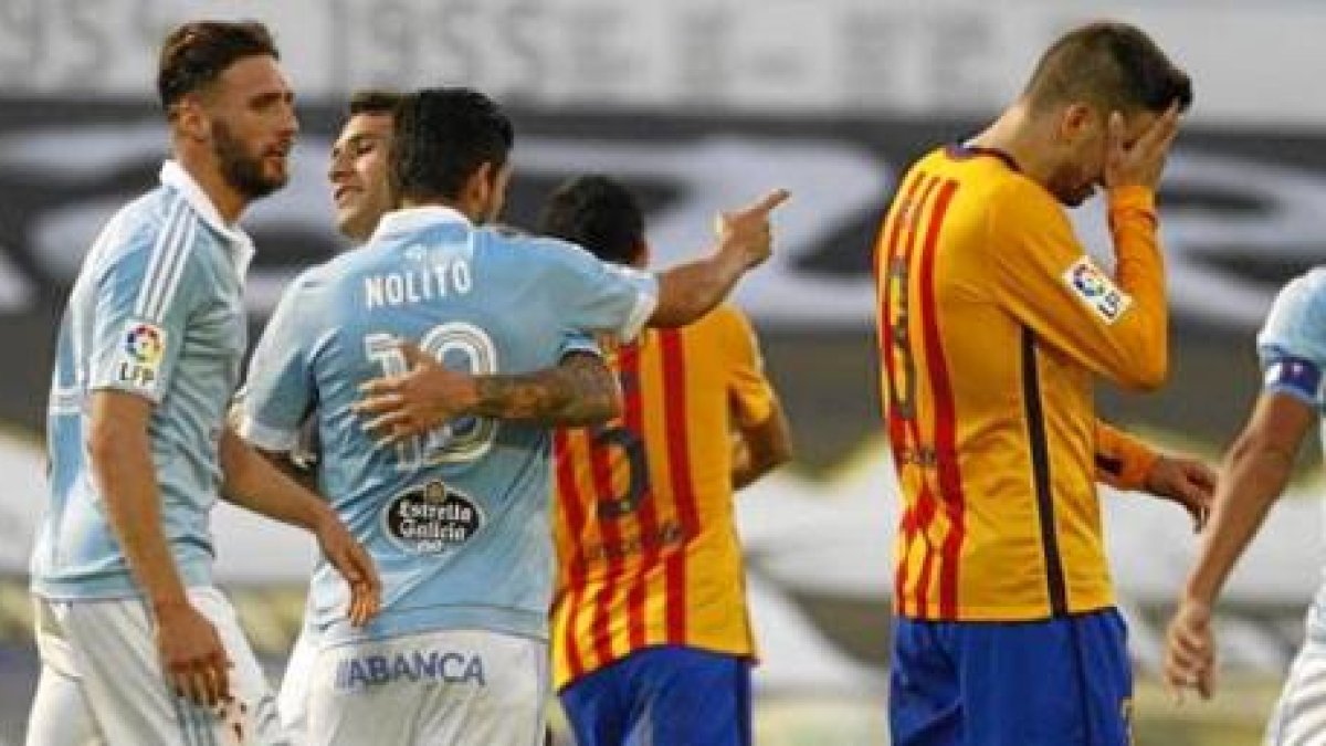 El Celta celebra ante un barça hundido.