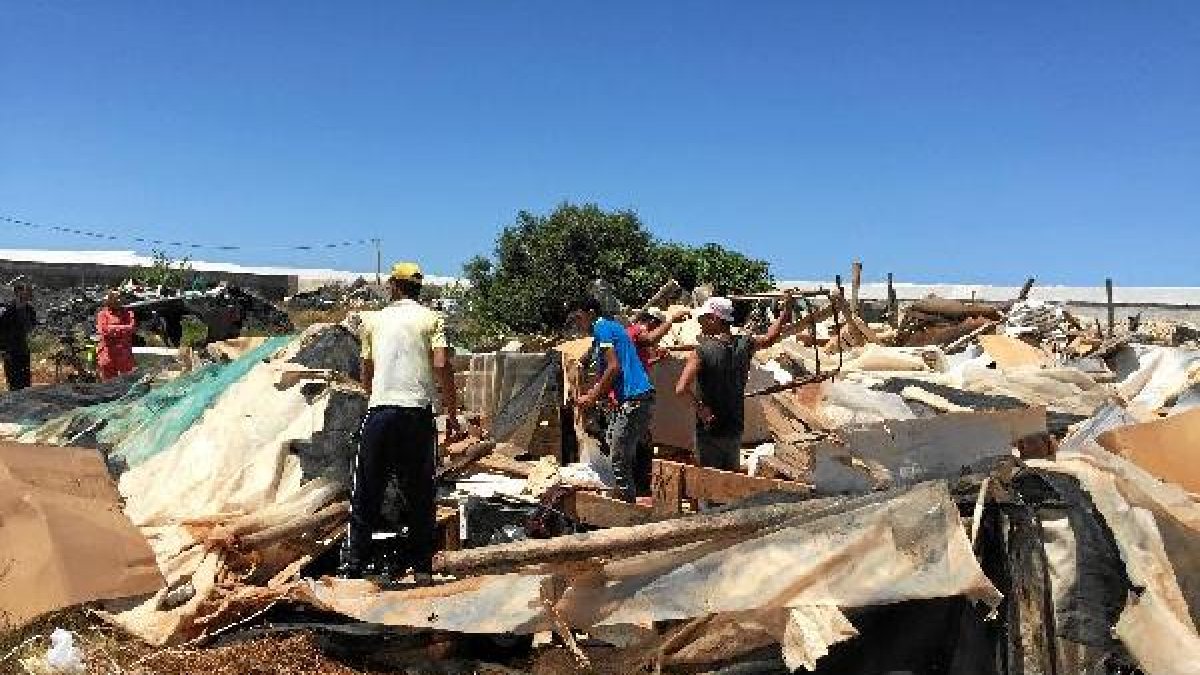 Algunas de las personas desalojadas, buscando entre los restos de las chabolas.