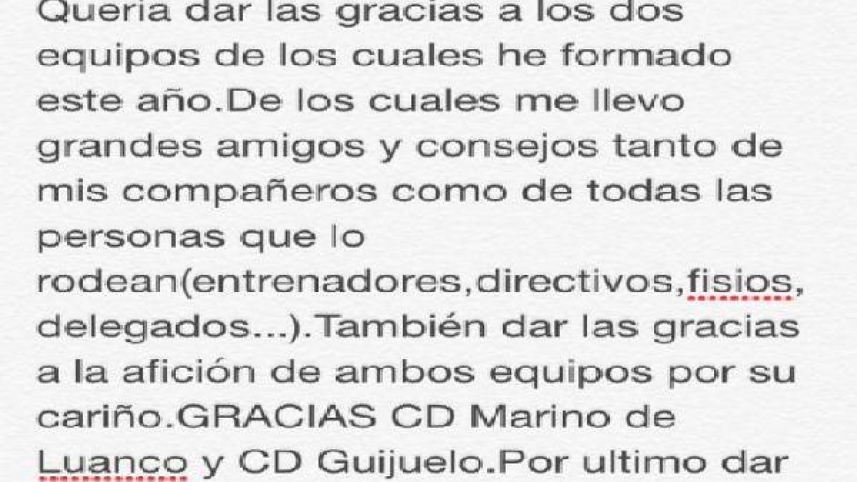 La carta del nuevo jugador del Almería B.