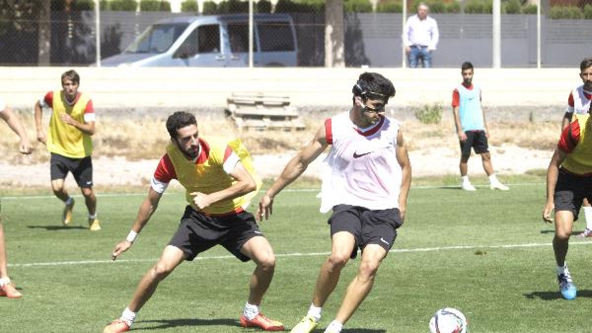 Míchel Zabaco en el entrenamiento del jueves.