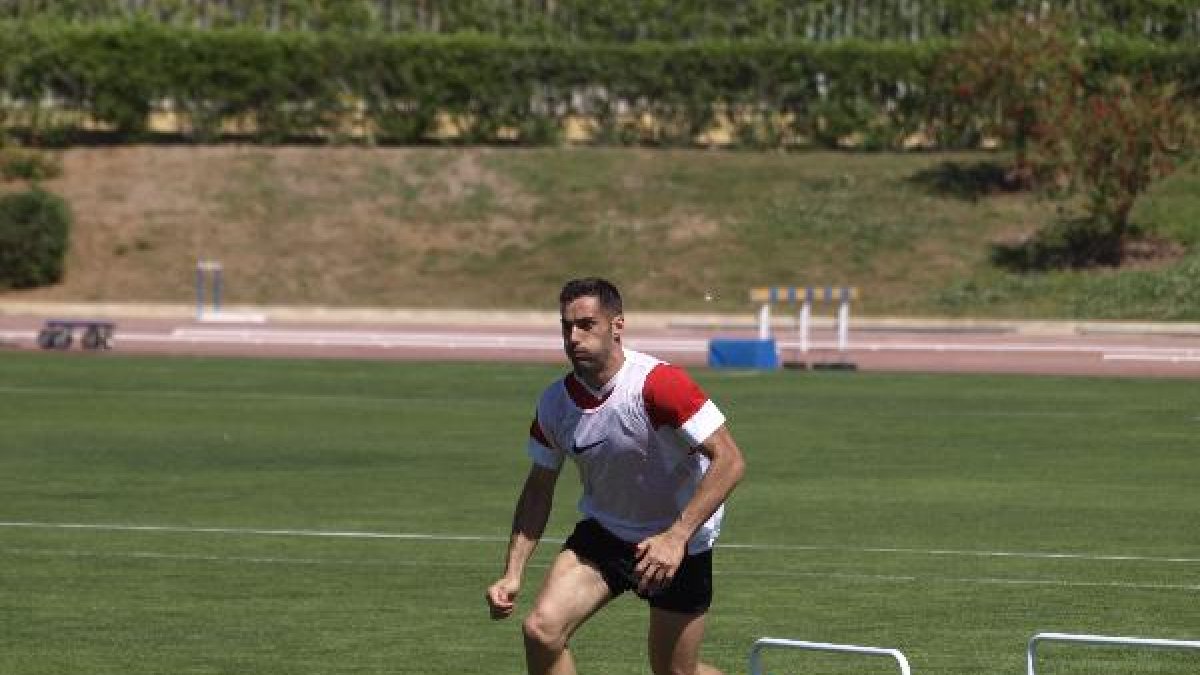 Ángel Trujillo en el entreno de este jueves.