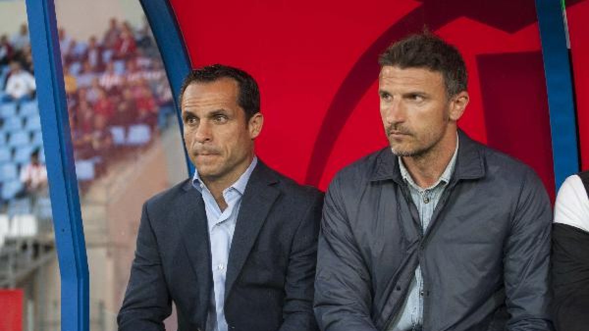 Sergi y De Quintana antes de comenzar el partido.