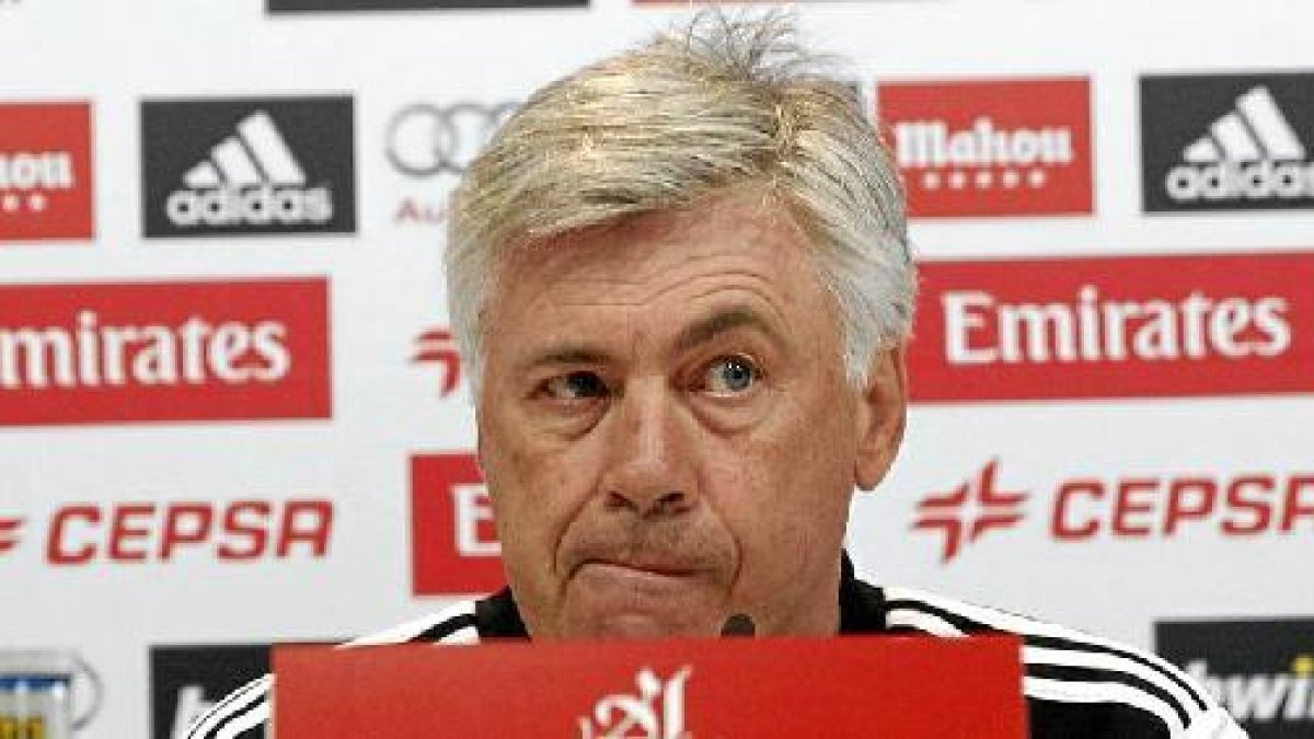 Carlo Ancelotti en la rueda de prensa de hoy.