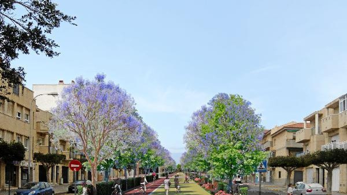 Recreación del Paseo de Las Lomas con la nueva vegetación y el carril bici.