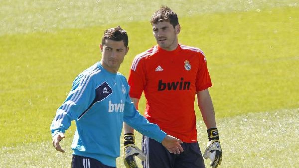 Casillas y Cristiano en el entrenamiento.