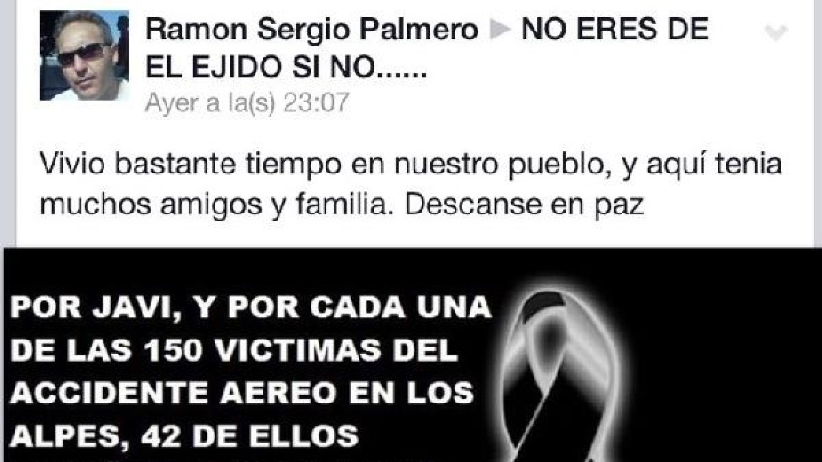 Mensaje de condolencia por la muerte de Javier Moreno que aparece en Facebook.