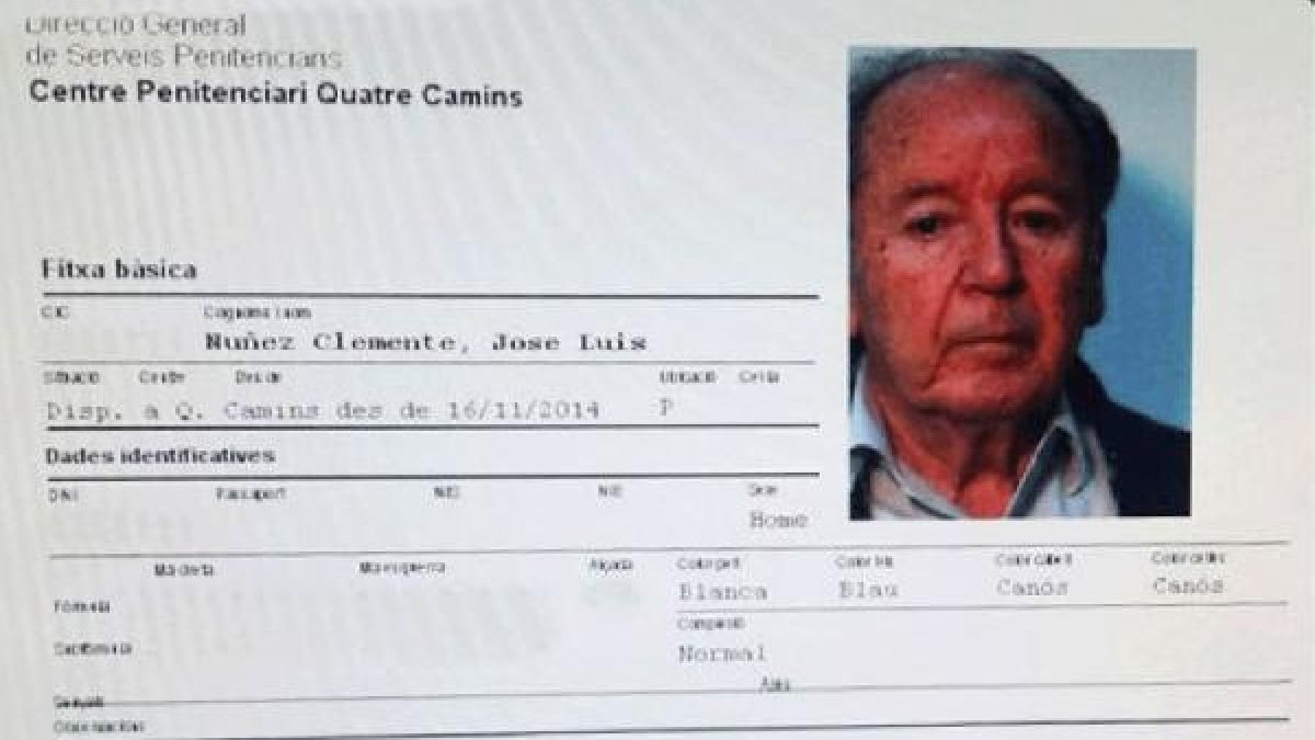 Ficha de recluso de Josep Lluís Núñez.