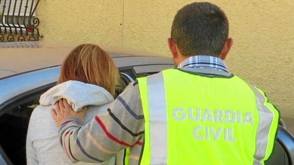 Un agente conduce a una de las detenidas al interior del vehículo policial.