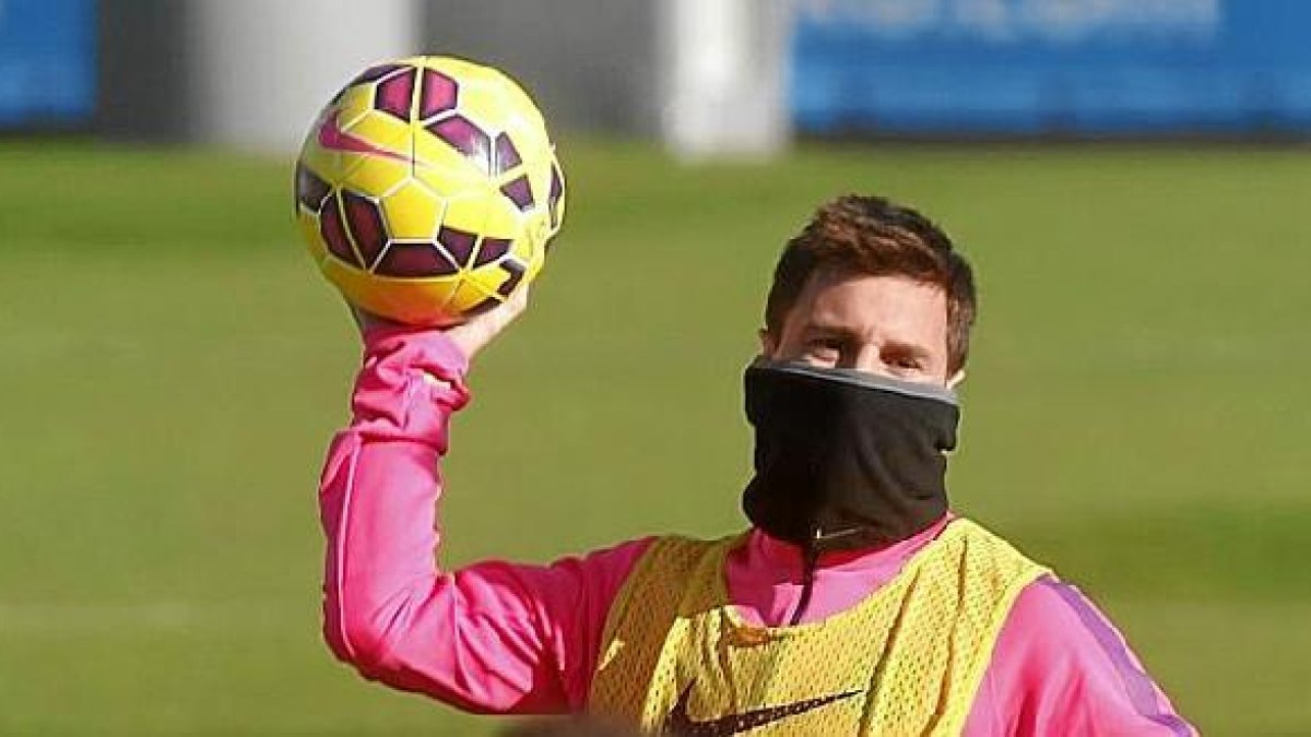Leo Messi en un entrenamiento del Barça.