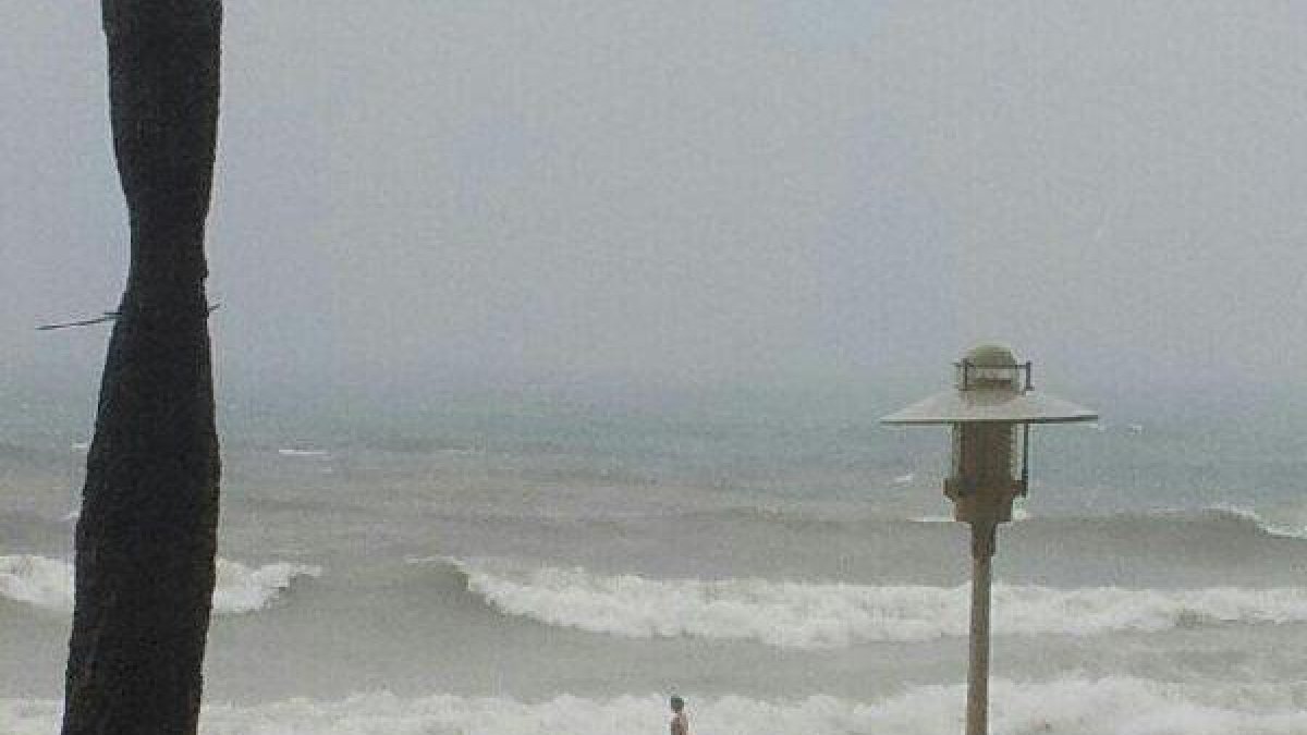 Sin miedo. Una bañista esta mañana en la playa del Zapillo.