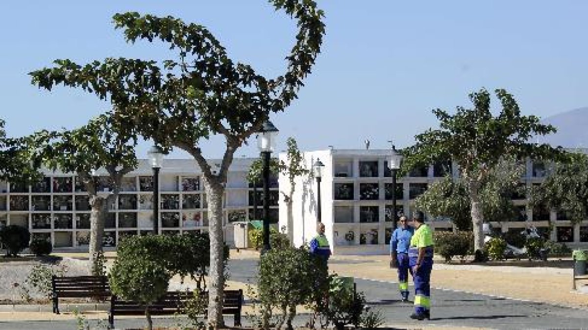 Personal municipal trabaja en el cementerio de Roquetas.