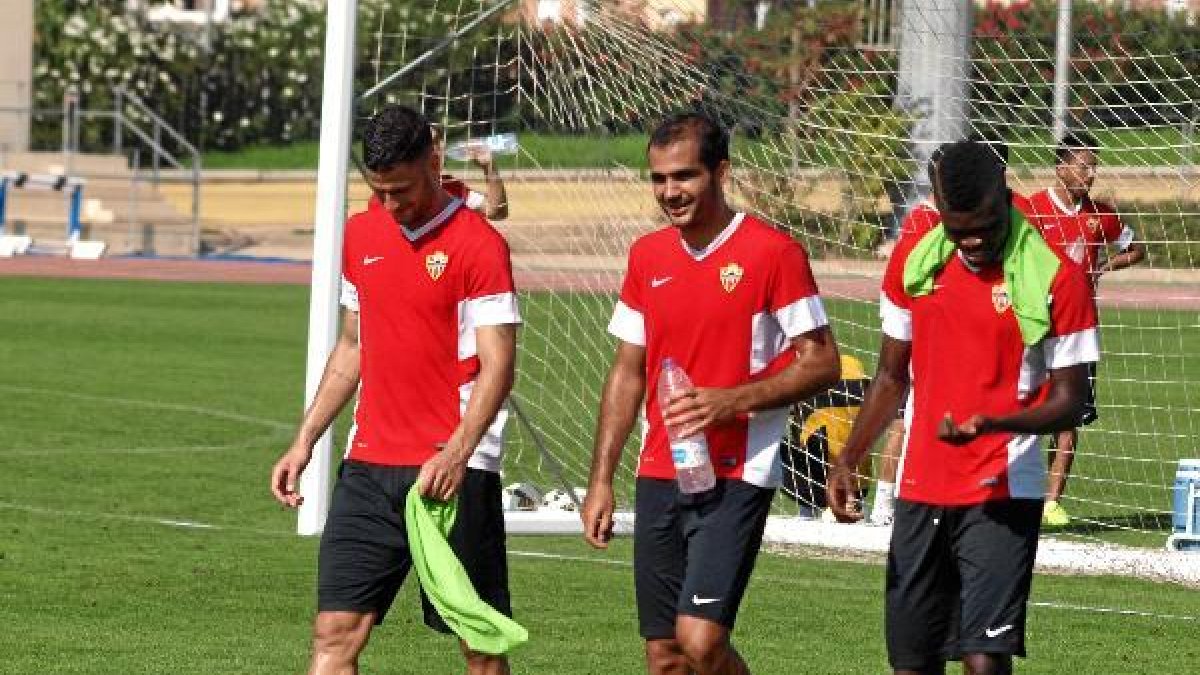 Édgar y Verza en el entreno de este miércoles.