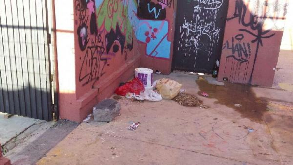 Suciedad en la puerta de acceso trasera del colegio San Luis.