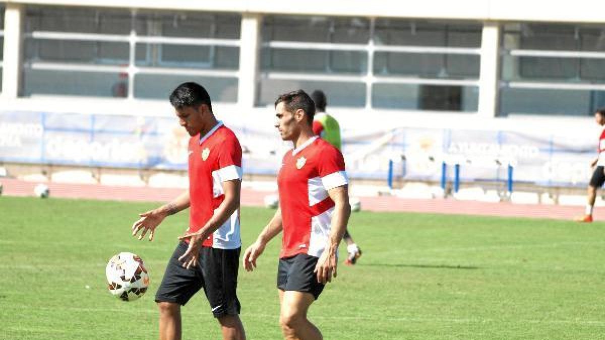 Mauro y Trujillo en el entrenamiento de este miércoles.
