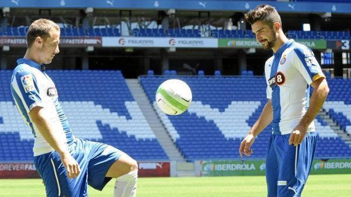 Montañez y Álvaro en su presentación como jugadores del Espanyol.