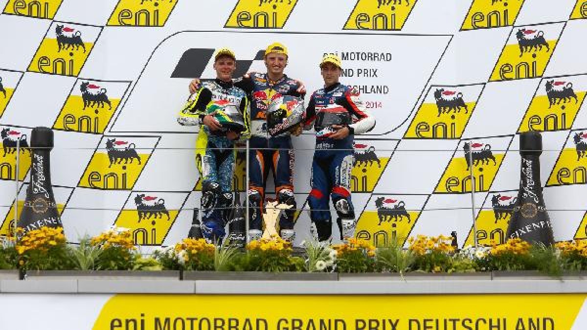 Podio final en Moto3.Fotografía MOTOGPx,auto,au