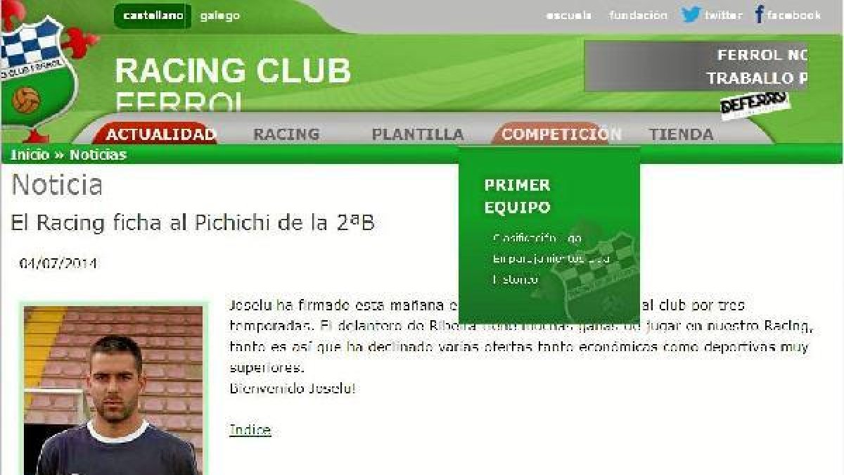 En la página web del Racing de Ferrol se puede ver la noticia.e