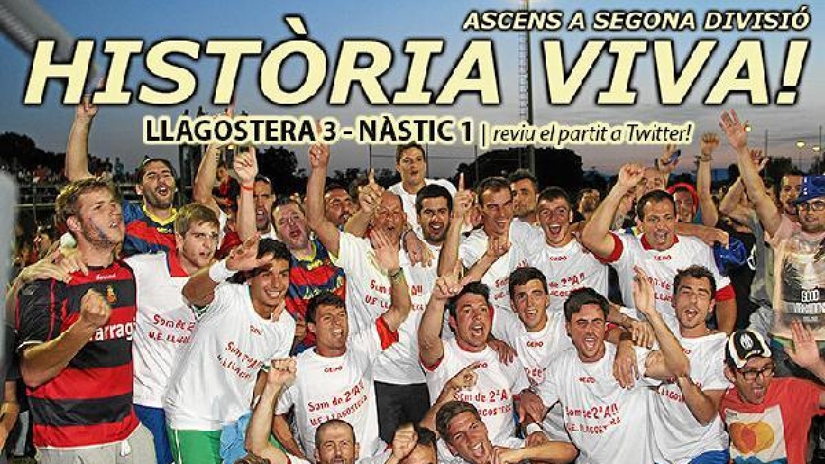 Imagen de la web oficial del Llagostera con la foto del ascenso.tyle>.apqj{position:absolu