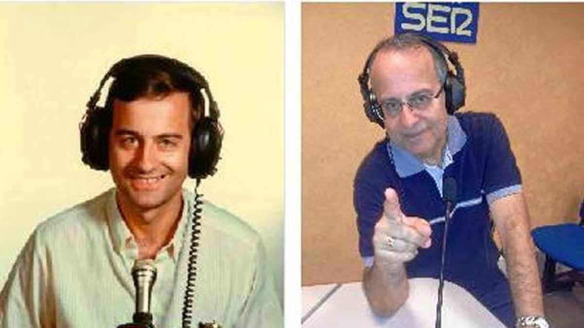Tony Fernández en los estudios de Radiocadena en 1984 y en Cadena SER en la actualidad.tyl