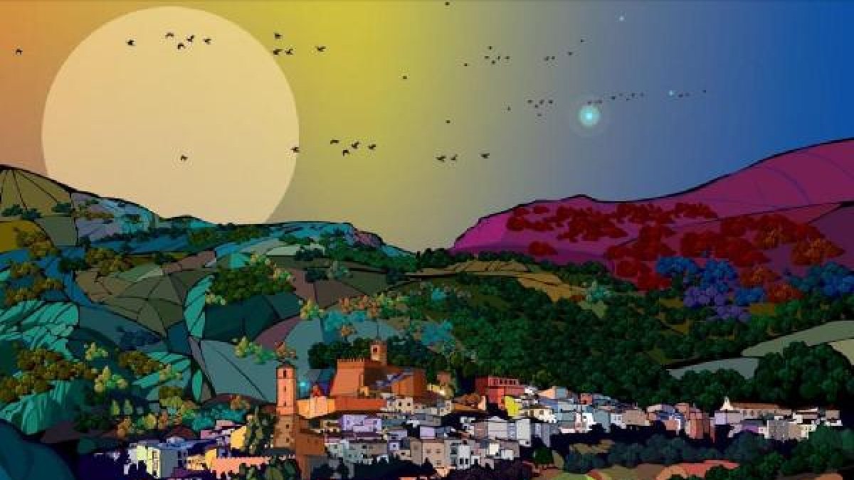 Imagen promocional del municipio de Serón en la que se muestra una coloreada panorámica del núcleo u