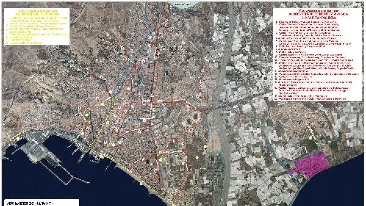 Plano de la red urbana con los carriles bici.x,