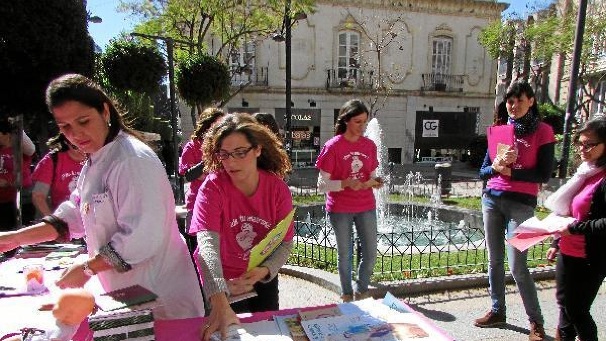 Camisetas rosas durante la reunión de la Asociación de Matronas de Andalucía, en la mañana de ayer,