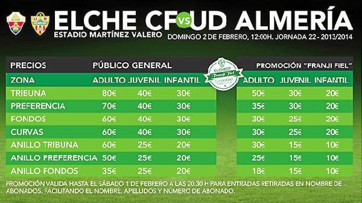 Cartel con el precio de las entradas.