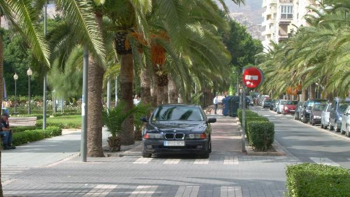 Un vehículo ocupa el carril bici de la Vía Parque en la capital.