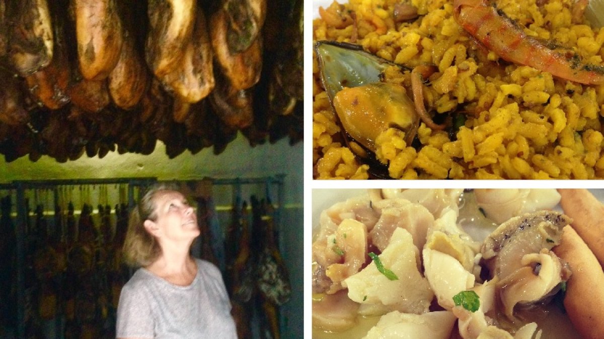 Imágenes de Fiona Dunlop durante su visita y algunos de los platos degustados.