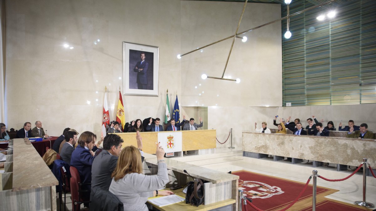 Votación durante el Pleno realizado ayer