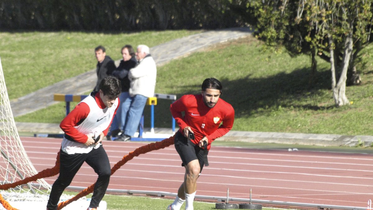 Pozo y Chuli en el entrenamiento.