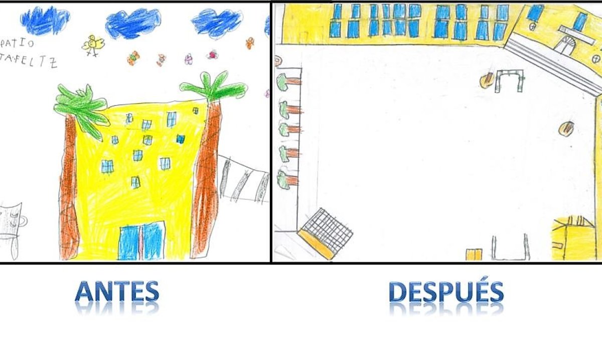 Así fue siempre el patio de nuestro cole y así es ahora. Dibujos de 1º y 4º.