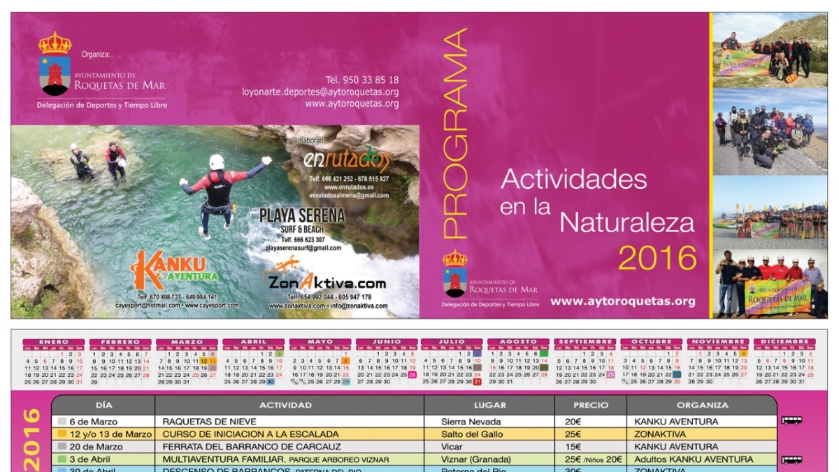 Calendario de los eventos.