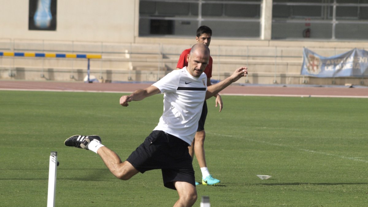 Soriano en el entrenamiento de hoy.