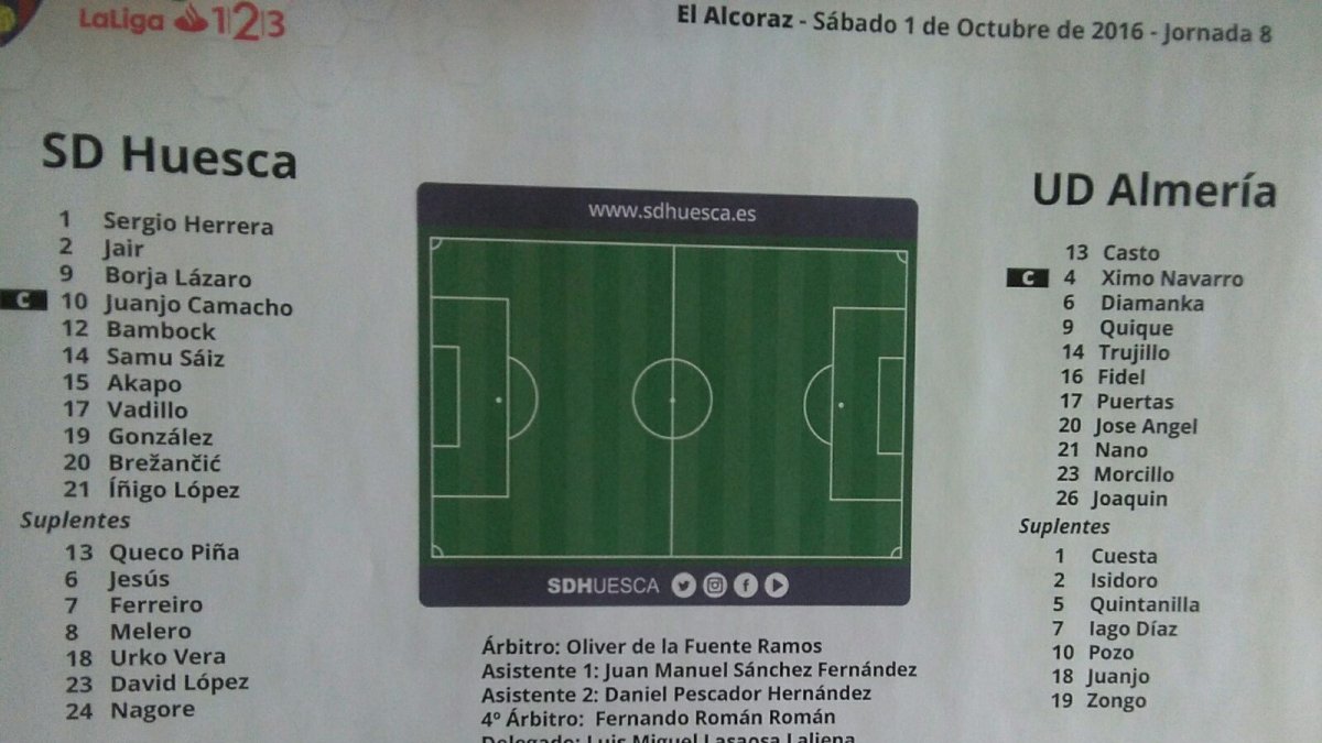 La ficha técnica del Huesca-Almería.