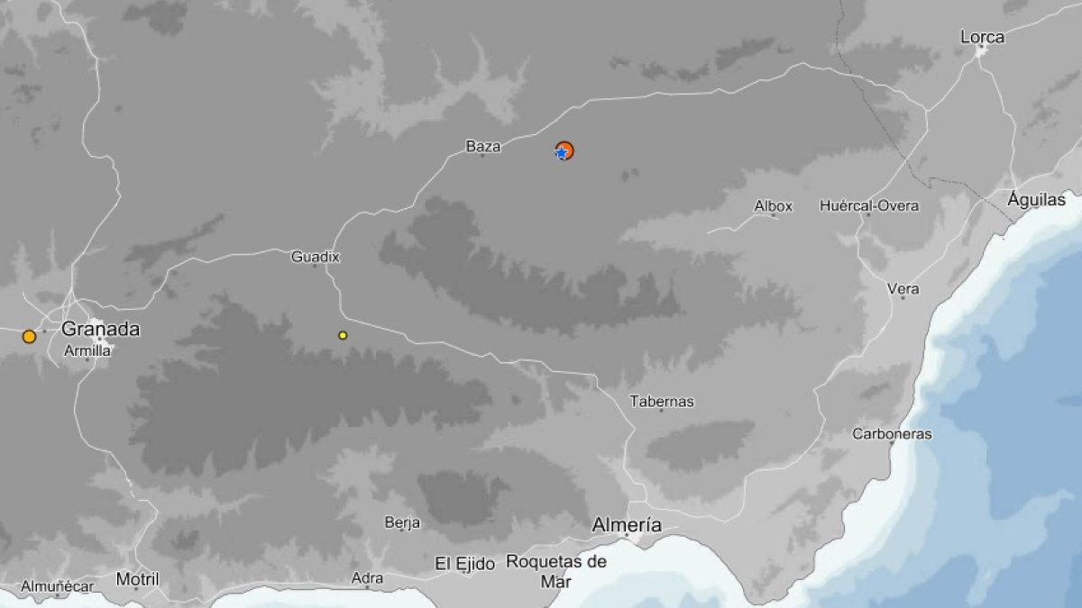 Imagen del epicentro del seísmo obtenida del Instituto Geográfico Nacional.