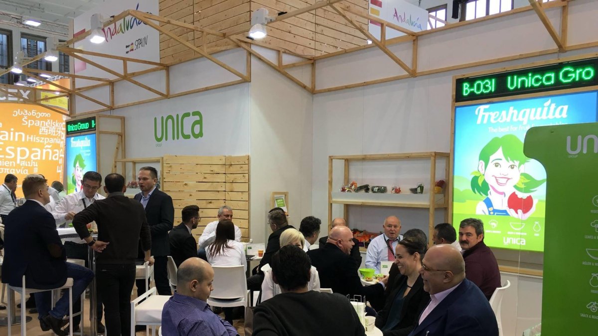 Stand de promoción de Unica Group en una reciente feria internacional del sector.