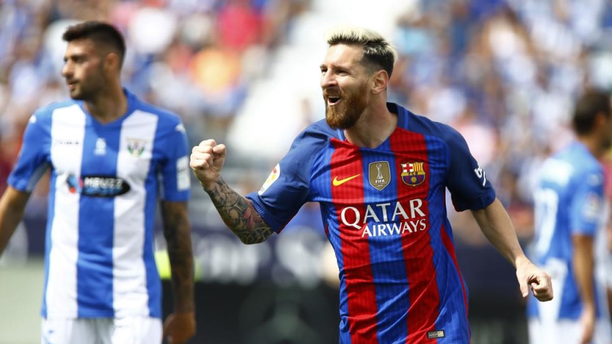 Messi celebra uno de los goles del Barça.