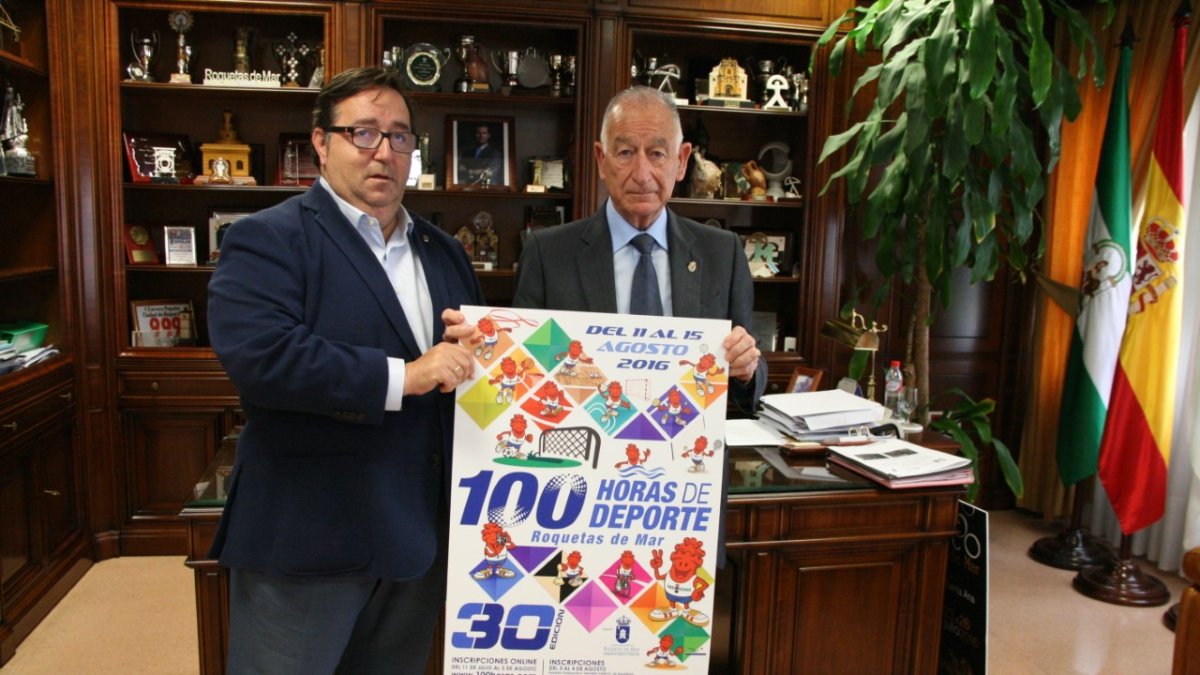 José Juan Rubí con Gabriel Amat y el cartel de las 100 Horas.