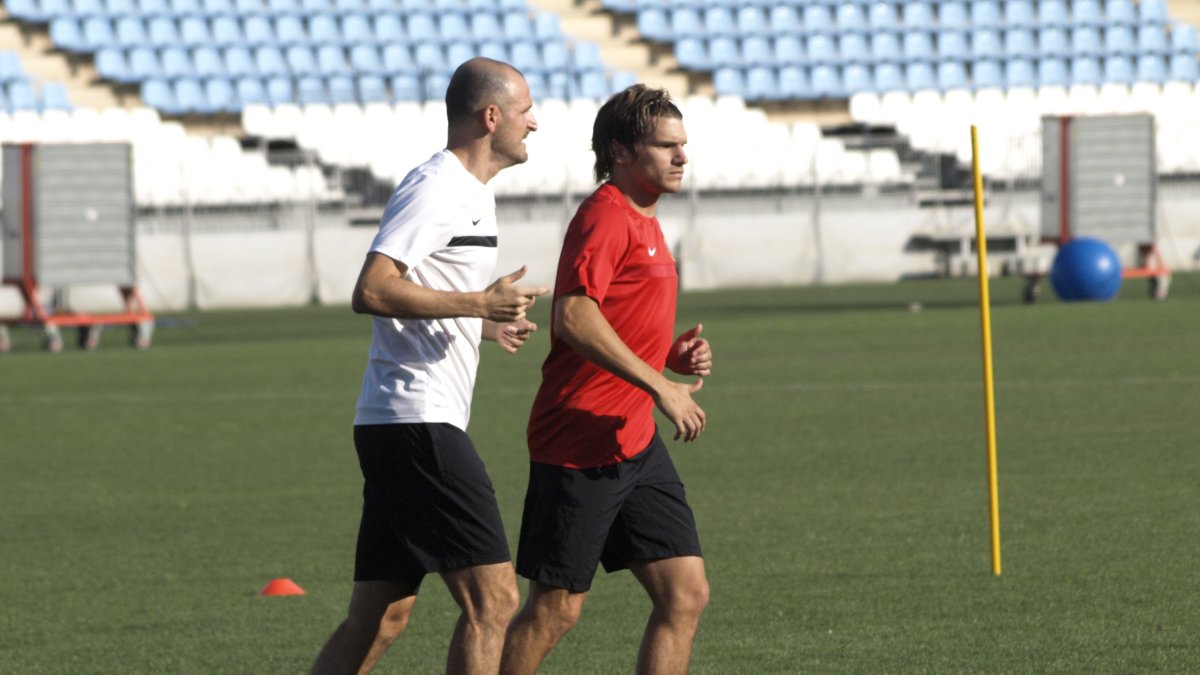 Soriano y Dubarbier en el entrenamiento de hoy.