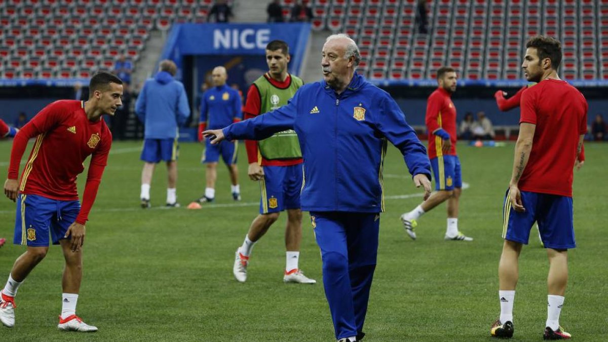Vicente del Bosque en un entrenamiento.