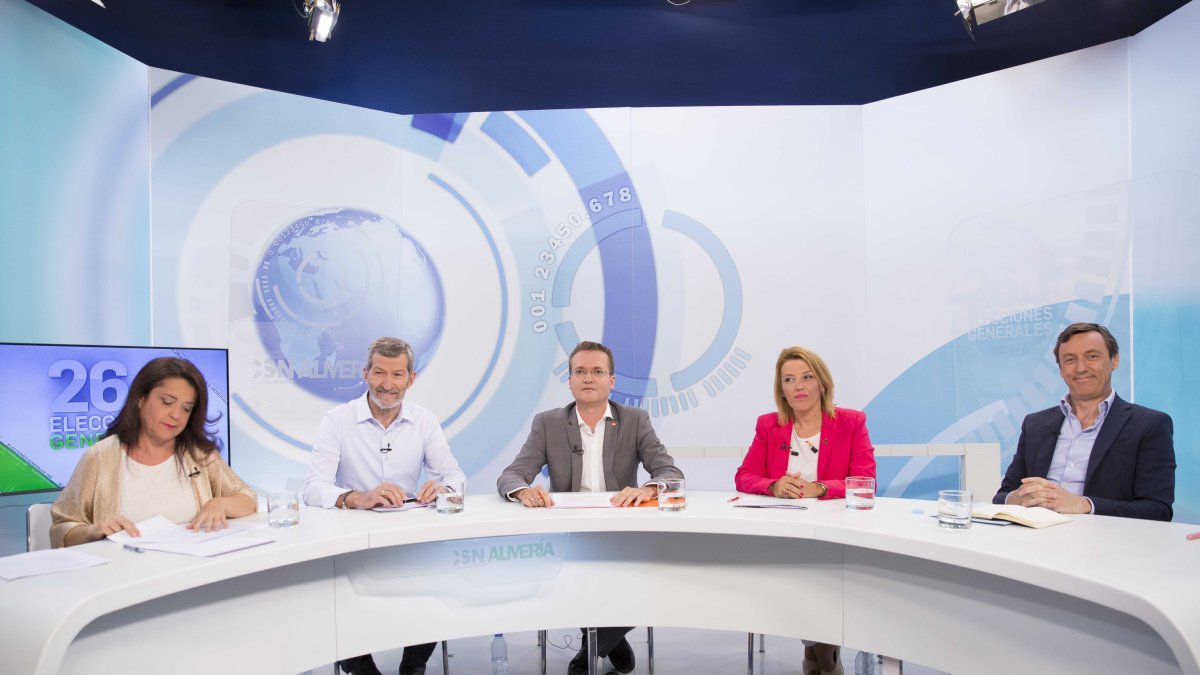 Los candidatos almerienses en el debate electoral del 26j en Canal Sur, retransmitido ayer en la cadena andaluza.