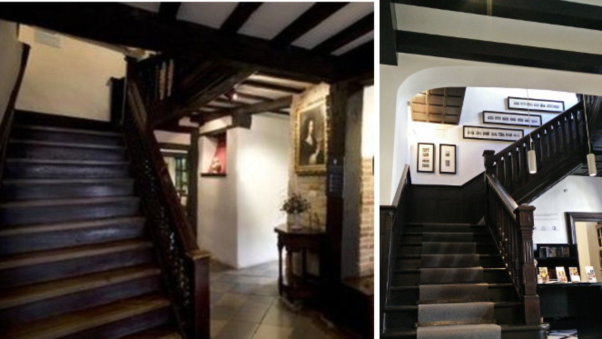 Interior de la casa de William Shakespeare (a la izquierda) en la actualidad e interior del Museo de Arte Doña Pakyta (a la derecha).
