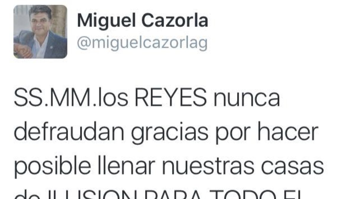 Tuit de Cazorla sobre la Cabalgata de la capital.