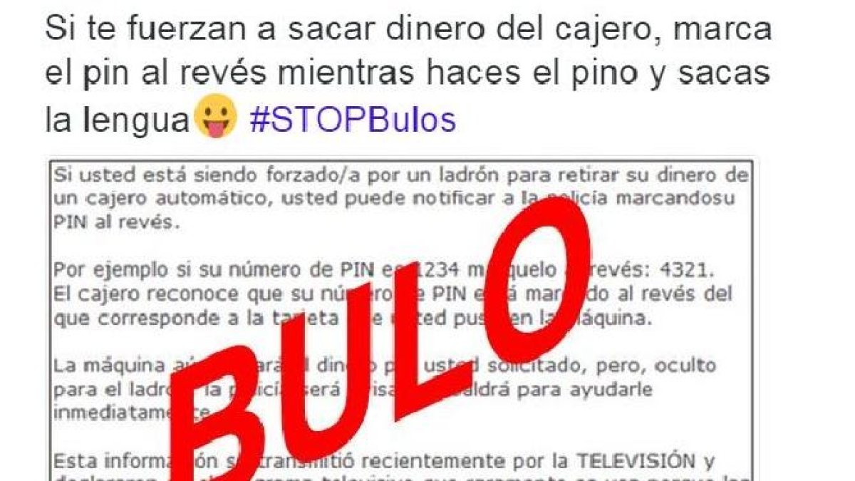 ¡Cuidado! es un bulo marcar el PIN al revés en el cajero automático en caso de problemas.
