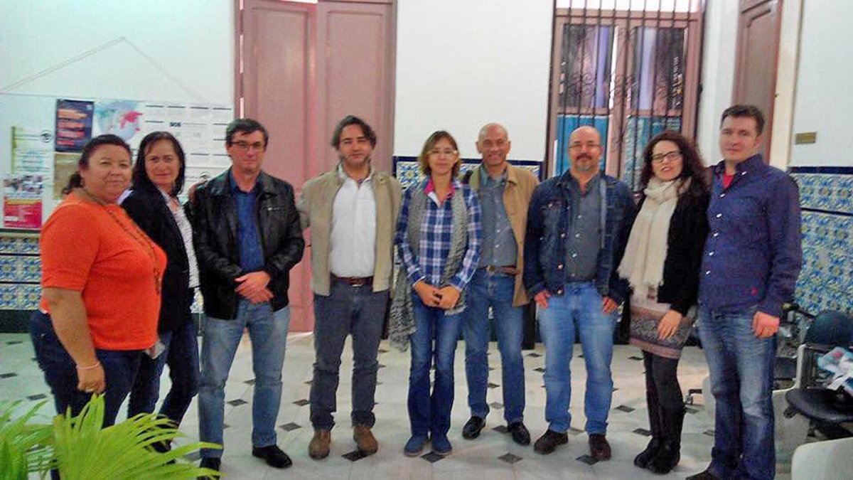 Centella, con dirigentes de IU, Podemos y Equo en Almería.