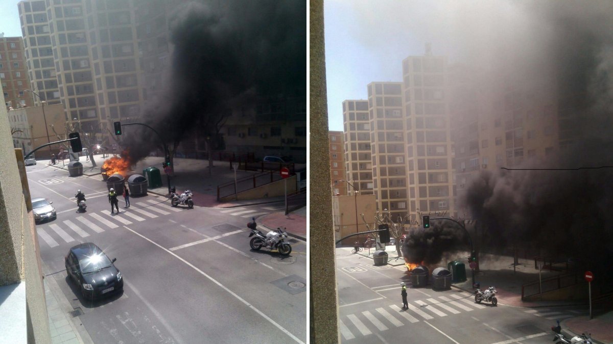 Llamas en el contenedor antes de la llegada de los bomberos