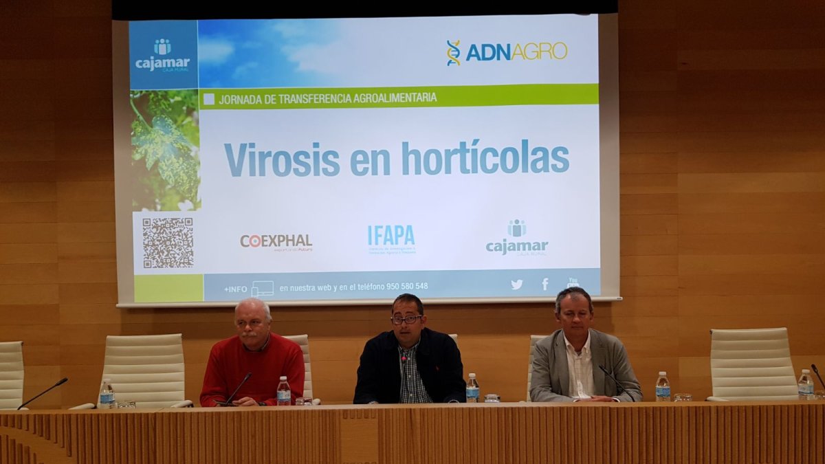 Jan van der Blom (Coexphal), David Meca (Fundación Cajamar) y Dirk Janssen (Ifapa La Mojonera).