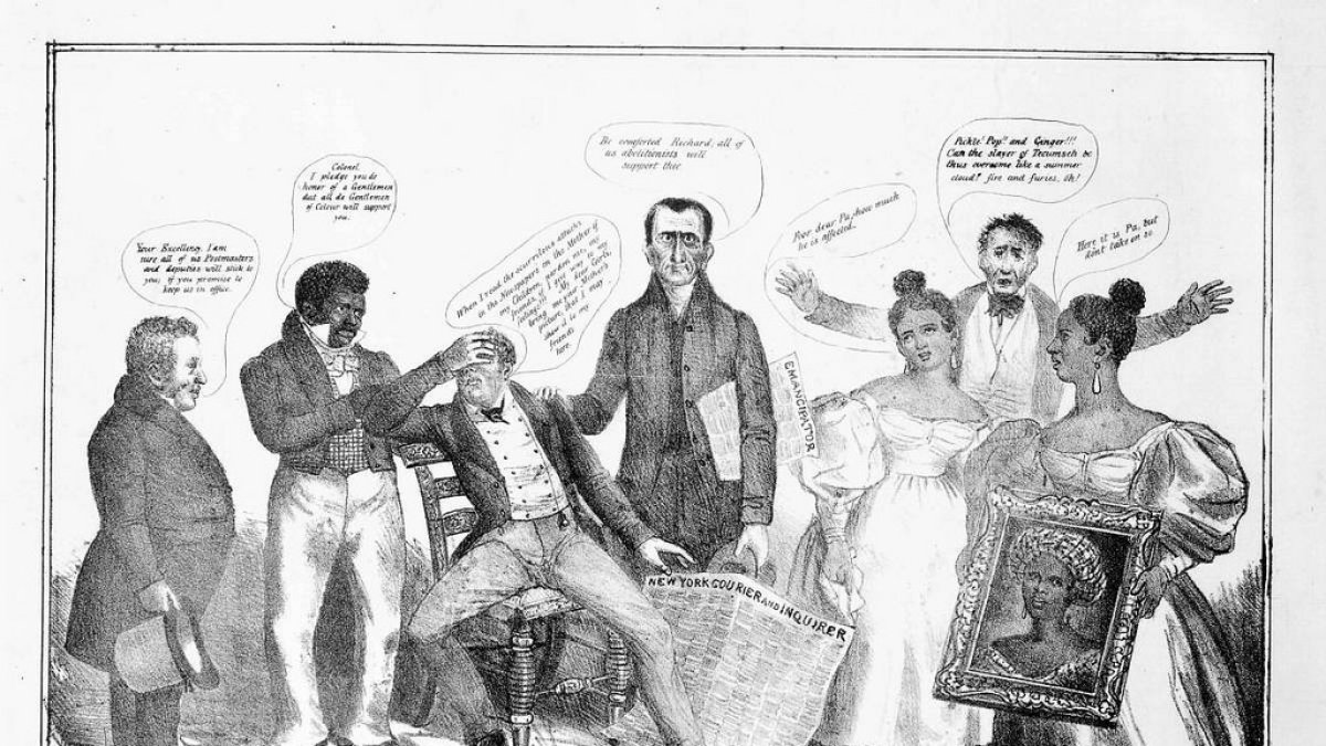 Imagen satírica publicada en 1836, durante la campaña presidencial de Van Buren y Johnson.
