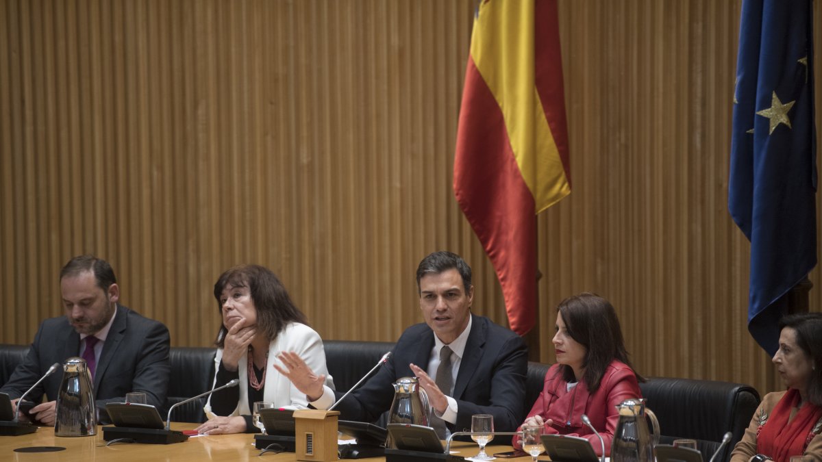 El núcleo duro del PSOE, del que forman parte Pedro Sánchez, José Luis Ábalos y Margarita Robles.